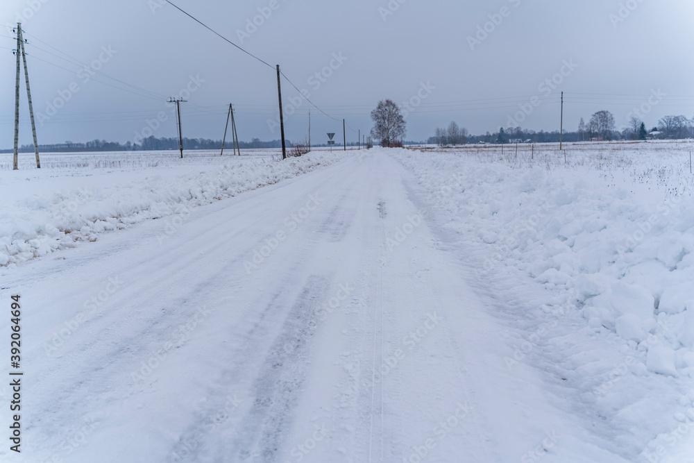 Cloudy Winter Day in Countryside - Road Leading Forward