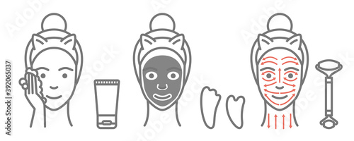 Skin care routine. Steps how to apply cosmetic