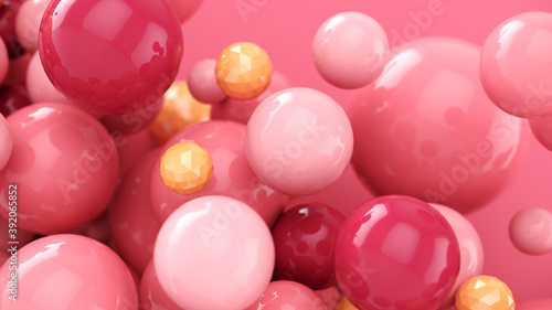 Abstract background with 3d spheres. Colorful design concept. Pastel pink bubbles. 3D illustration of balls. Banner or flyer background. Decoration elements for design