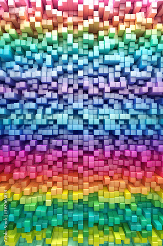 3D rendering abstract background multicolored cubes wall  vertical orientation