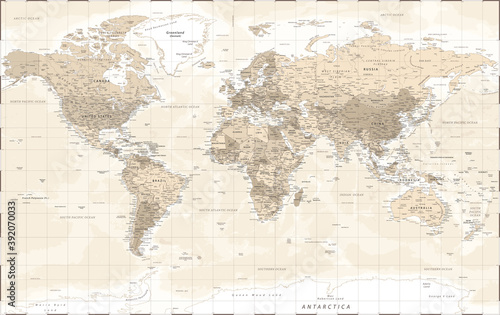 World Map - Vintage Retro Old Style - Detailed Illustration