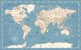 World Map Vintage Old-Style -  - blue and beige