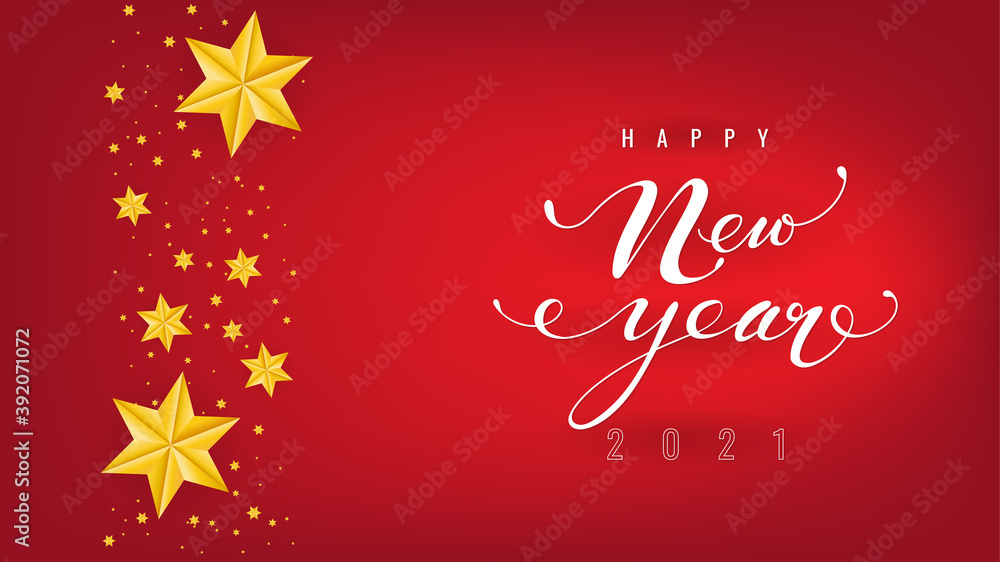 New Year 2021 with star on red background 