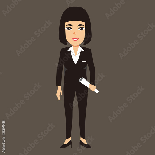 Business team vector illustration, young man and woman in business suit, with briefcase and document, vector illustration. businessmen and woman cartoon.