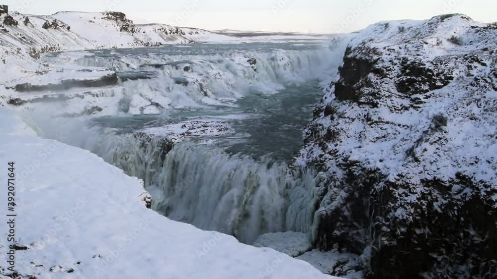 The beautiful Waterfall Gullfoss in Winter, Golden Circle, Iceland, Europe The beautiful Waterfall Gullfoss in Winter, Golden Circle, Iceland, Europe