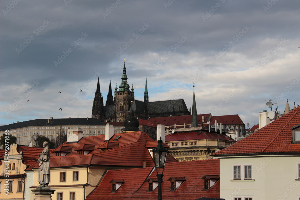 Prague castle with many red roofs, Czech republic, Prague 