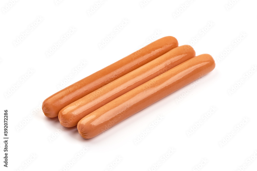 Fresh boiled sausages, isolated on white background Fresh boiled sausages, isolated on white background