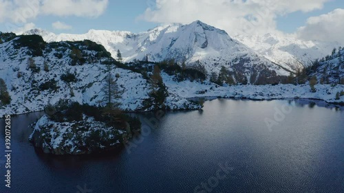 Aerial 4K - Belviso valley in Valtellina, Italy, view of Torena lakes photo