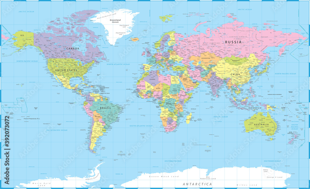Fototapeta World Map Vintage Political - Detailed Illustration - Layers