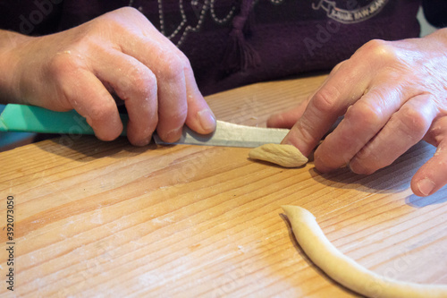 Homemade Southern Italian typical pasta "orecchiette" o "strascinati".