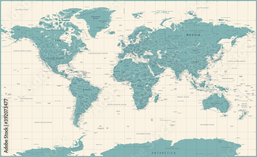 World Map Vintage Political - Detailed Illustration - Layers
