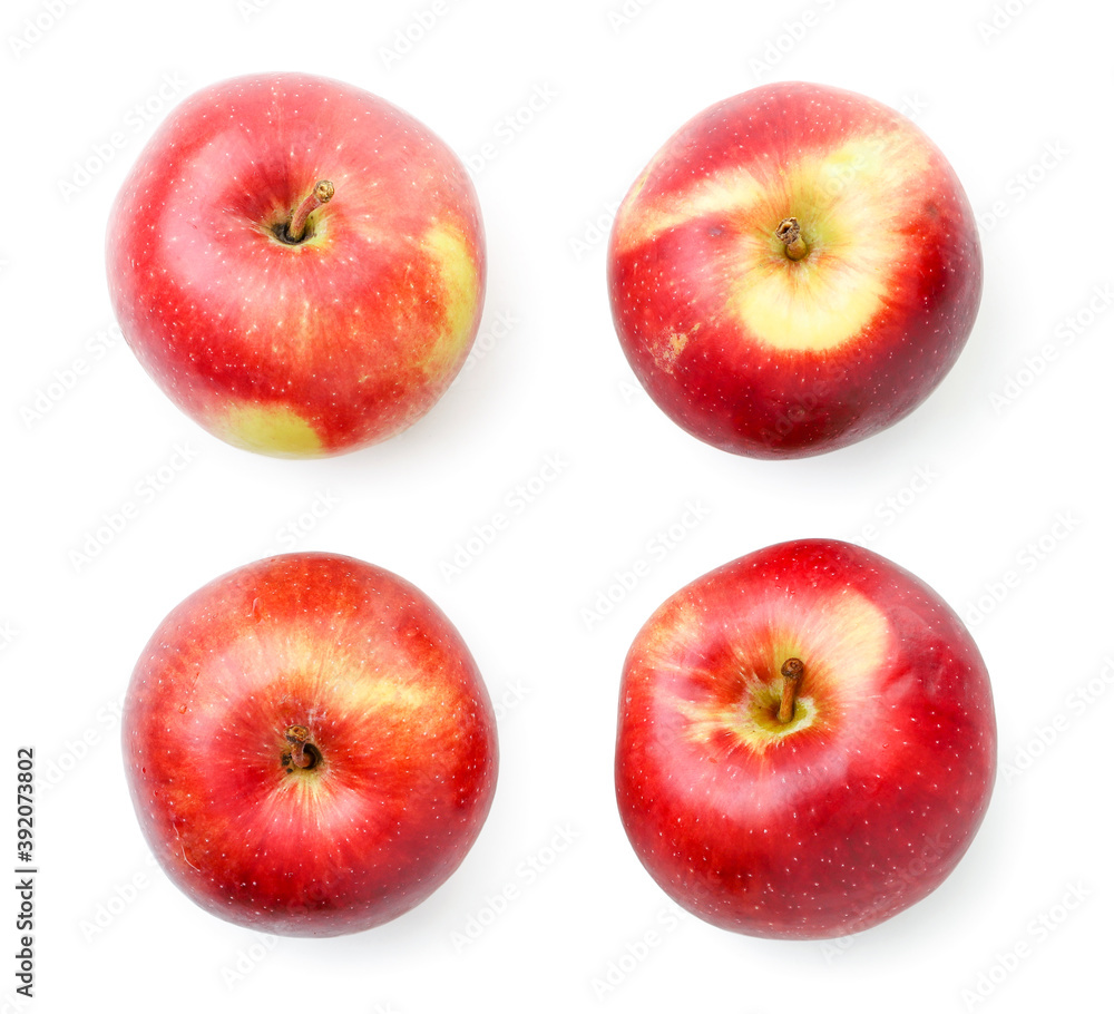 Set of red apples on white background, isolated. The view from top Set of red apples on white background, isolated. The view from top