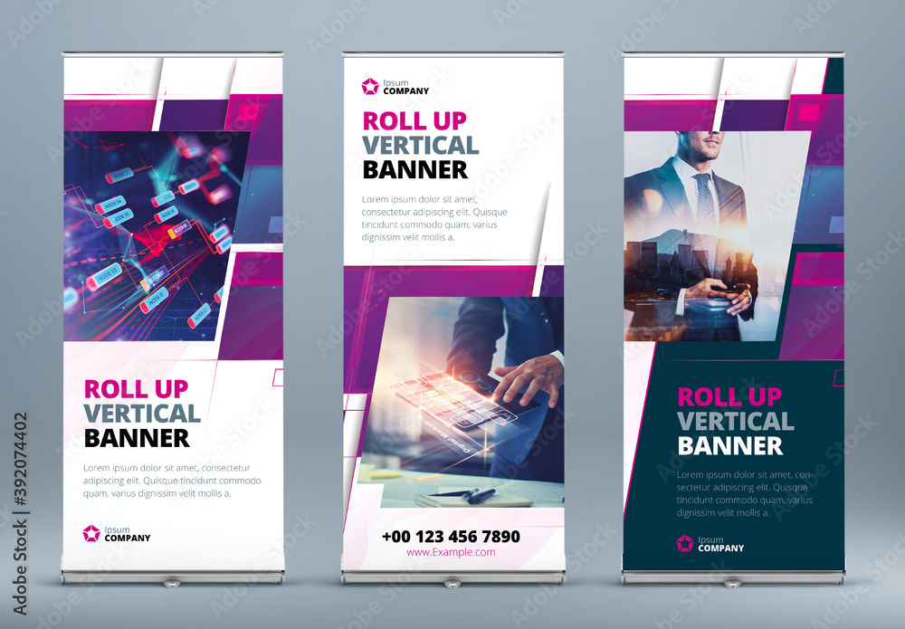 Business Retractable Banner Layout with Purple Elements Stock Template ...