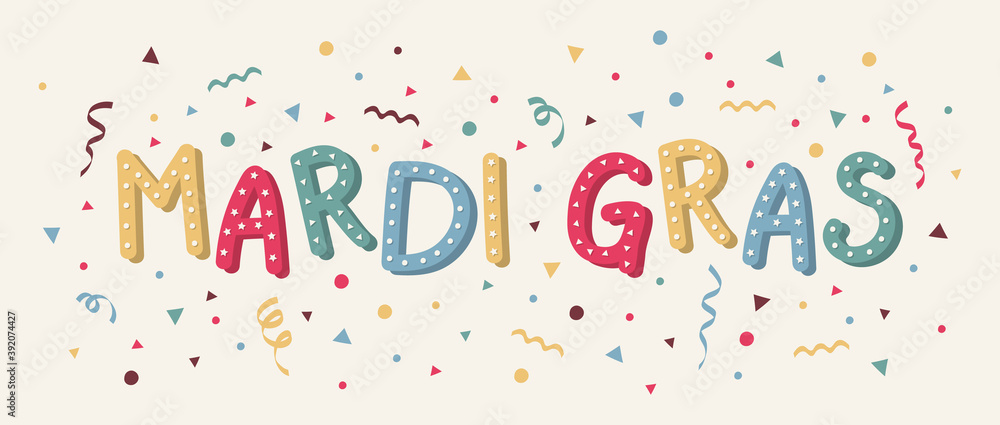 Hand drawn text and decorations for Mardi Gras Party. Vector Hand drawn text and decorations for Mardi Gras Party. Vector