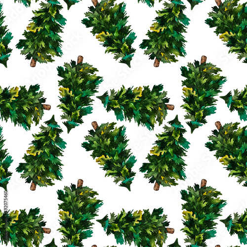 Watercolor seamless pattern with spruce . Great Christmas allover print for wrapping paper or textile.