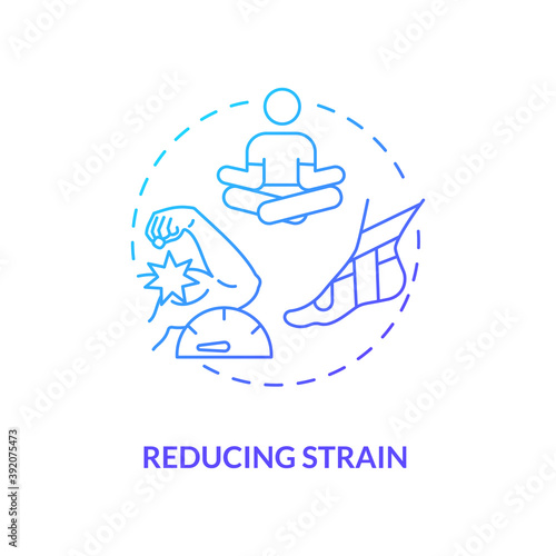 Reducing strain blue gradient concept icon. Muscle pain relief. Body crump treatment. Healthcare, bodycare. Kinesiology idea thin line illustration. Vector isolated outline RGB color drawing