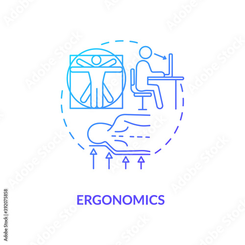 Ergonomics blue gradient concept icon. Body anatomy. Physical health. Comfortable workplace. Head on pillow. Kinesiology idea thin line illustration. Vector isolated outline RGB color drawing