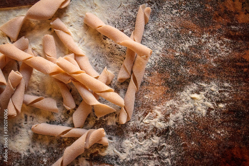 Homemade pasta fricelli or fischiettoni, typical from Southern Italy photo