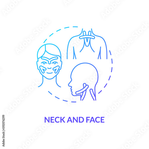 Neck and face blue gradient concept icon. Body care and health. Head muscle. Prevent injury. Kinesiology tape idea thin line illustration. Vector isolated outline RGB color drawing