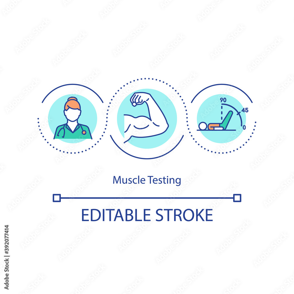 Muscle testing concept icon. Alternative medicine practice idea thin line illustration. Applied kinesiology. Human body movement. Vector isolated outline RGB color drawing. Editable stroke Muscle testing concept icon. Alternative medicine practice idea thin line illustration. Applied kinesiology. Human body movement. Vector isolated outline RGB color drawing. Editable stroke