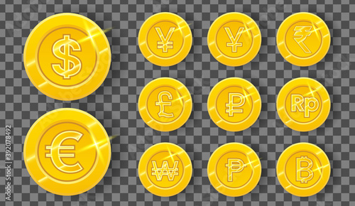 gold set money coin word symbol currency