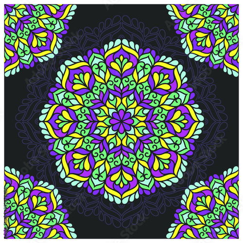 colorful mandala with brneo kalimantan ornament style (ID: 392078606)