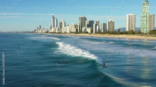 Aerial view of surfing on the Gold Coast, Queensland, Australia