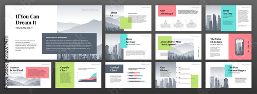 Modern powerpoint presentation templates set. Use for modern keynote presentation background, brochure design, website slider, landing page, annual report, company profile, social media banner.