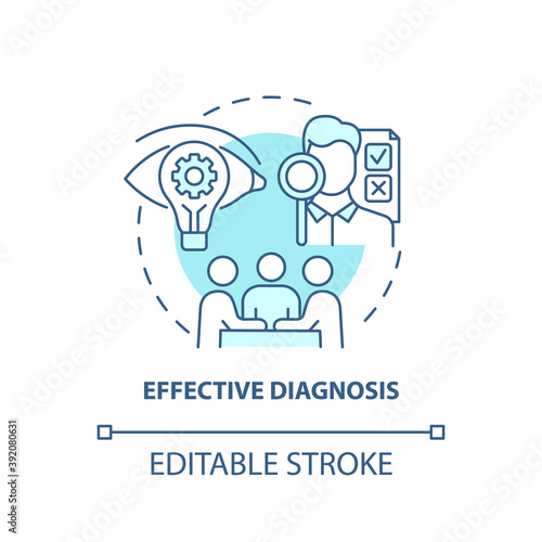 Effective diagnosis concept icon. Business consulting stage idea thin line illustration. Diagnostic phase. Planning sustainable solutions. Vector isolated outline RGB color drawing. Editable stroke