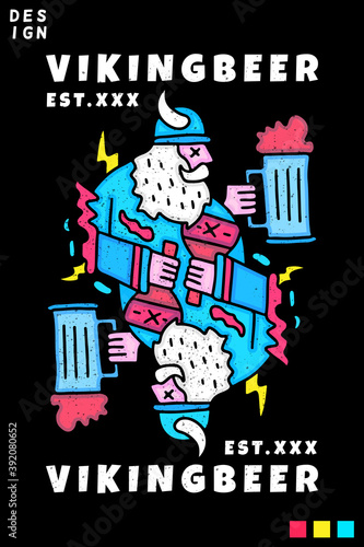 Cool viking holding glass of beer in hype style. illustration for t shirt, poster, logo, sticker, or apparel merchandise.