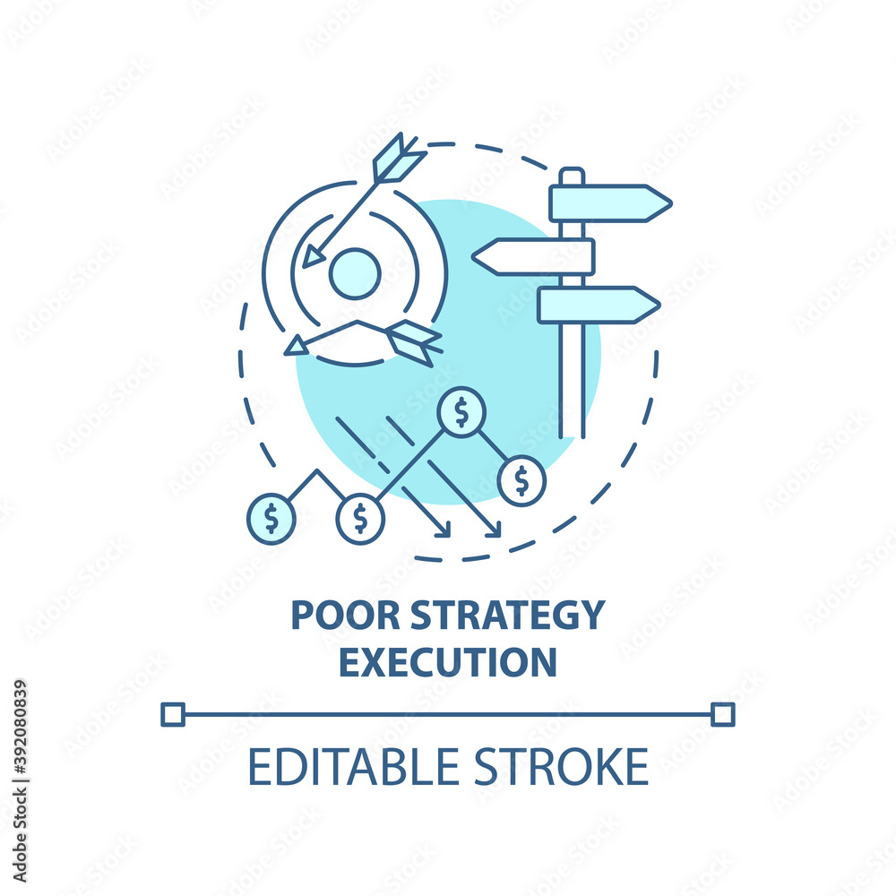 Poor strategy execution concept icon. Business challenges idea thin line illustration. Balancing quality and growth. Market competition. Vector isolated outline RGB color drawing. Editable stroke Poor strategy execution concept icon. Business challenges idea thin line illustration. Balancing quality and growth. Market competition. Vector isolated outline RGB color drawing. Editable stroke