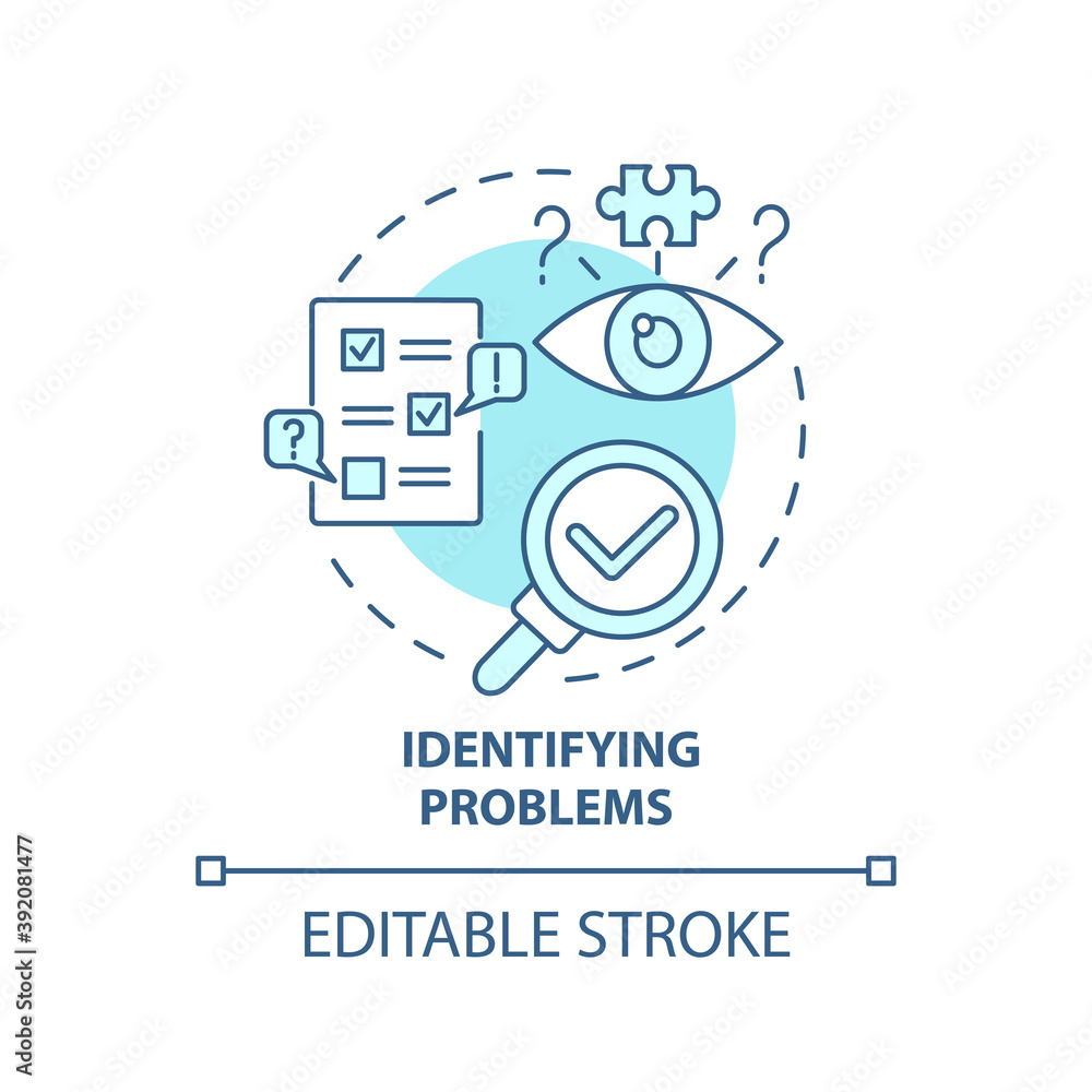 Identifying problems concept icon. Business consulting task idea thin line illustration. Finding and implementing solutions. Vector isolated outline RGB color drawing. Editable stroke