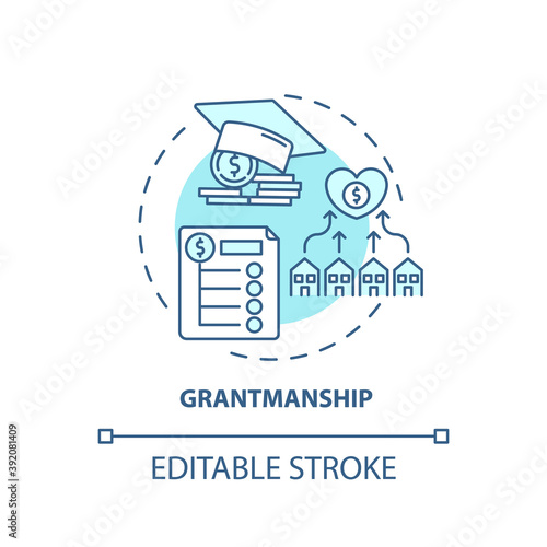 Grantmanship concept icon. Top business consulting service idea thin line illustration. Nonprofit, charitable organizations. Vector isolated outline RGB color drawing. Editable stroke