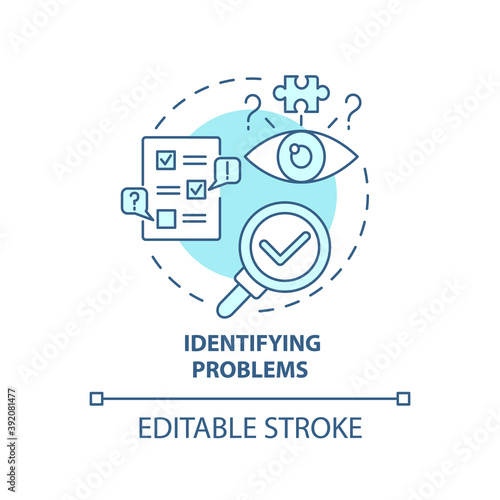 Identifying problems concept icon. Business consulting task idea thin line illustration. Finding and implementing solutions. Vector isolated outline RGB color drawing. Editable stroke