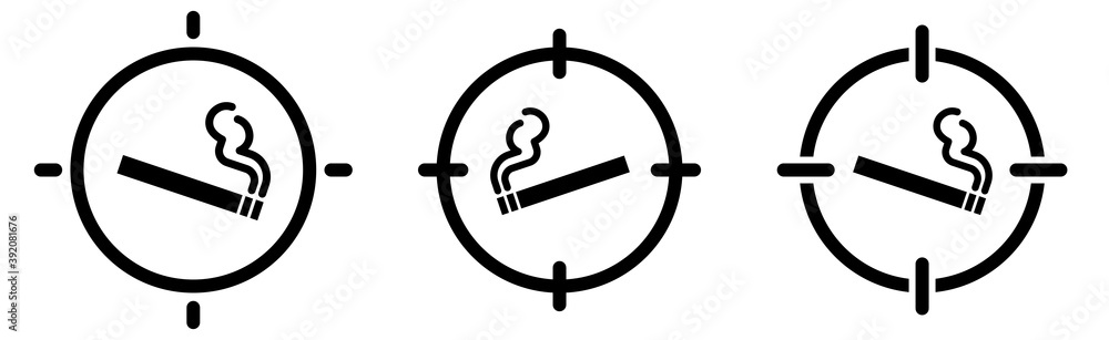 Cigarette icon in target crosshair. Focus on / targeting smoking concept Cigarette icon in target crosshair. Focus on / targeting smoking concept