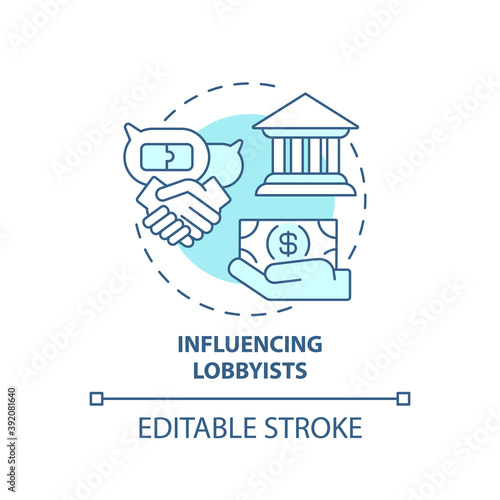 Influencing lobbyists concept icon. Business consulting task idea thin line illustration. Pushing for market opportunities. Vector isolated outline RGB color drawing. Editable stroke