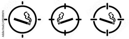 Cigarette icon in target crosshair. Focus on / targeting smoking concept