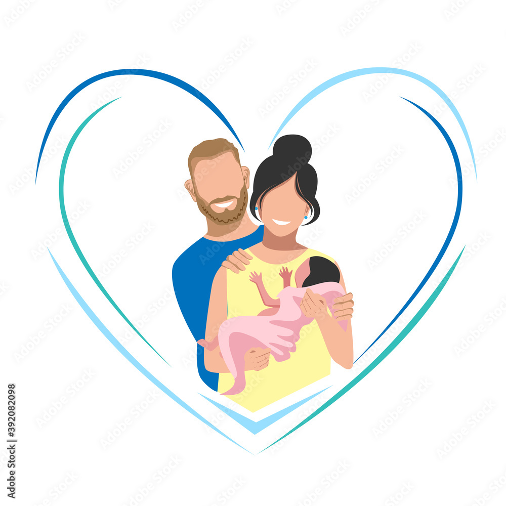 Mom with a baby in her arms after childbirth. The joy of motherhood. Thanks to the doctors and nurses. Vector illustration background. Mom with a baby in her arms after childbirth. The joy of motherhood. Thanks to the doctors and nurses. Vector illustration background.