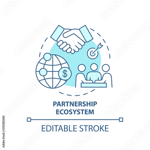 Partnership ecosystem concept icon. Digital consulting component idea thin line illustration. Cooperation. Co-marketing partners. Vector isolated outline RGB color drawing. Editable stroke