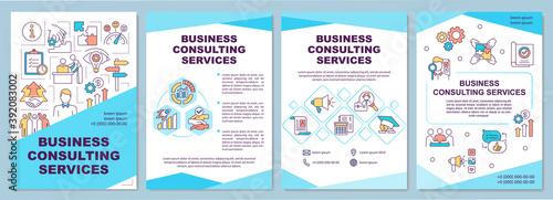 Business consulting services brochure template. Minimization of costs flyer, booklet, leaflet print, cover design with linear icons. Vector layouts for magazines, annual reports, advertising posters