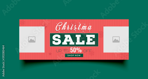 Christmas Sale banner template with photo place modern layout background. Horizontal christmas poster, headers, website
