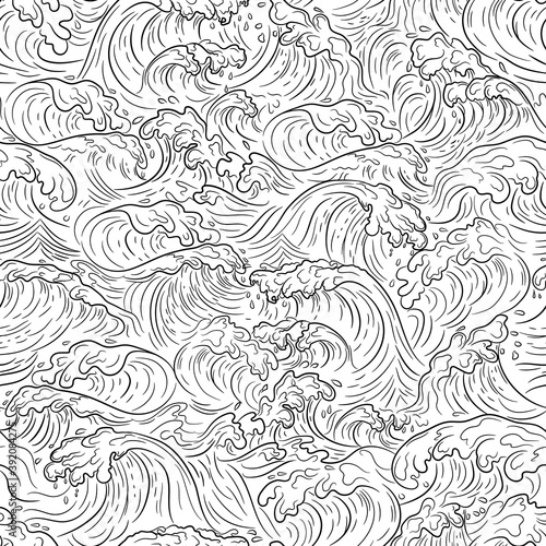 Japanese water wave background. Japanese sea new pattern seamless vector in graphic style background for fabric,textile,Advertising work,Publication,Vector Illustration design.