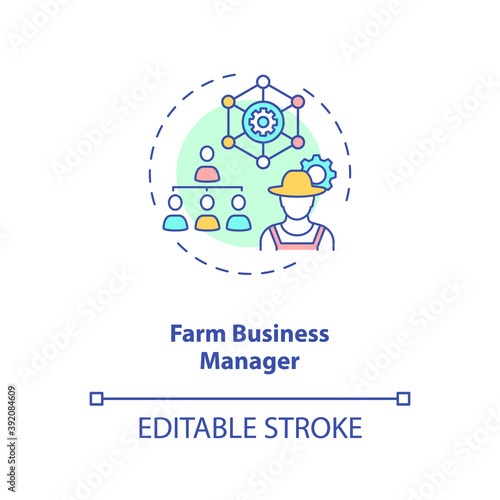 Farm business manager concept icon. Top agriculture careers. Administration of management accounts idea thin line illustration. Vector isolated outline RGB color drawing. Editable stroke
