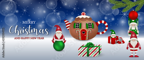merry christmas banner with funny gnomes