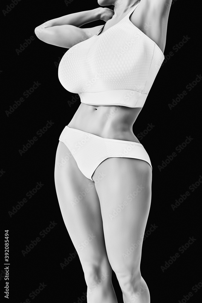 Beautiful busty slim woman in sports bra black and white Stock Illustration  | Adobe Stock