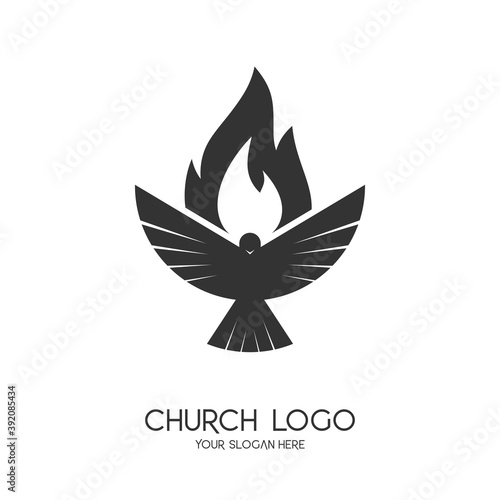 Church logo. Christian symbols. The symbol of the Holy Spirit is a dove and a flame.