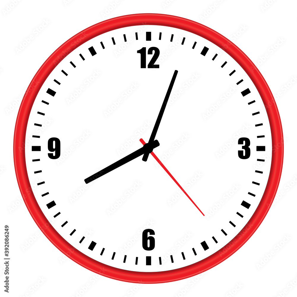 Vector illustration of red wall clock over white Vector illustration of red wall clock over white