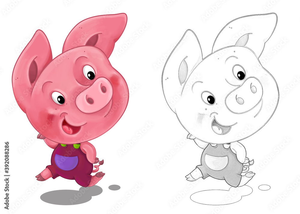 cartoon happy scene with sketch with pig having fun - illustration cartoon happy scene with sketch with pig having fun - illustration