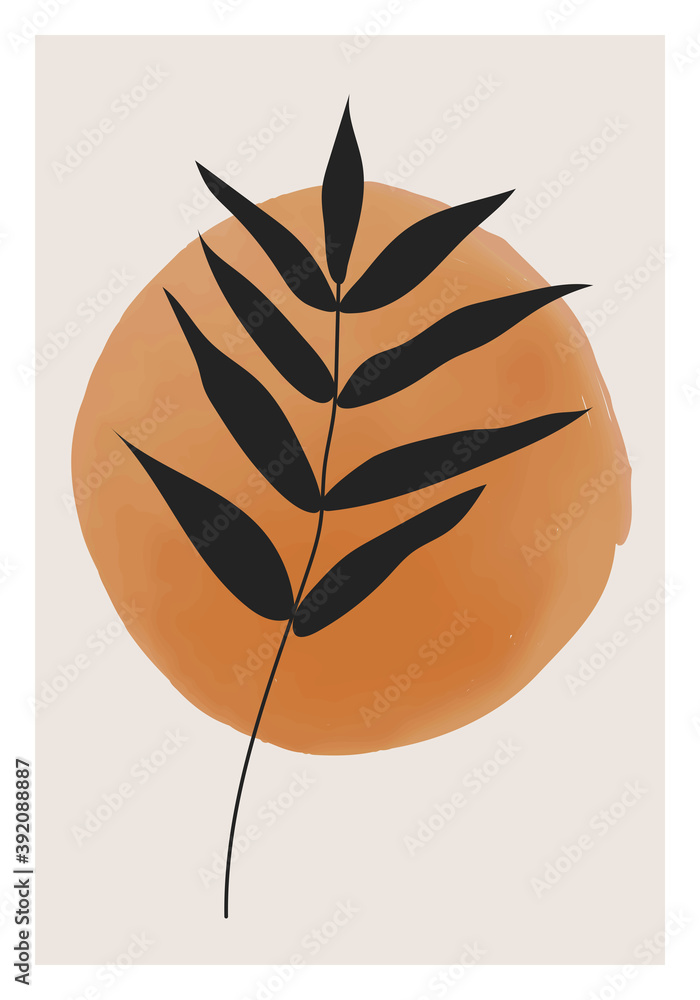 Minimalist botanical poster with branch leaves abstract collage Minimalist botanical poster with branch leaves abstract collage