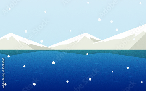 背景素材：雪の日の湖と山